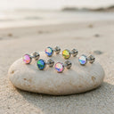 Fluorescent Opal Round-Bezel flat back earrings